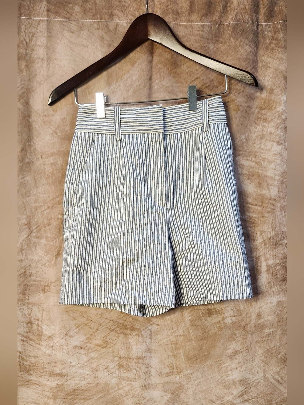 ZARA Blue White Striped High-Waist Shorts – Size XS